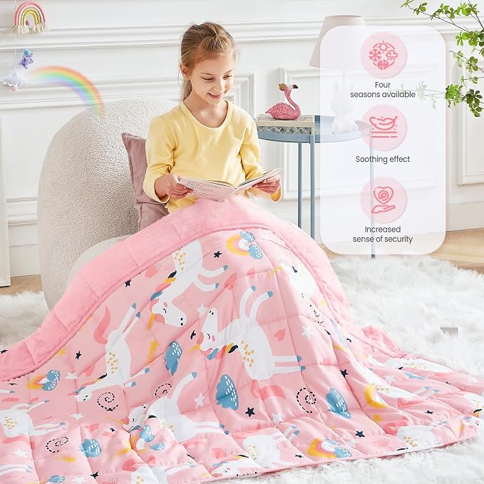 Weighted Blanket - 2 lbs Cooling Pink Unicorn Heavy Blanket, 36"x48", Small Size Breathable Lap Blanket for Hot Sleepers