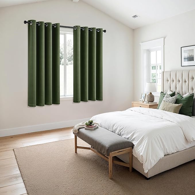 MIULEE Blackout Curtains for Bedroom 2 Panels 55 x 68 Inch Long Olive Green | Thermal Insulated, Living Room Darkening Grommet Drapes, Noise Reducing, Light Blocking Window Treatments