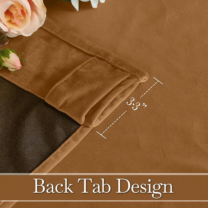 RYB HOME Velvet Curtains 120 inches Long, Extra Long High Ceiling Curtains | Thermal Insulated, Room Darkening, Luxury Decor for Villa Room Large Sliding Patior Door, Bronze, W52 x L120, 2 Panels