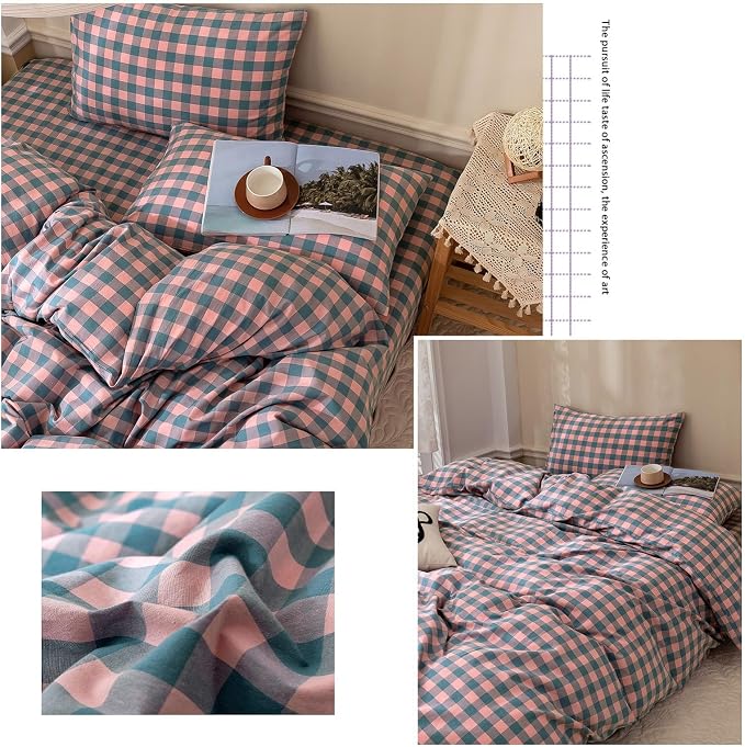 LifeTB Purple Pink Plaid Comforter Set Full Geometric Checkered Pattern Comforter Boho Grid Plaid Printed Bedding Comforter Set Fluffy Soft Lightweight Bedding Comforter Full Size with 2 Pillowcases