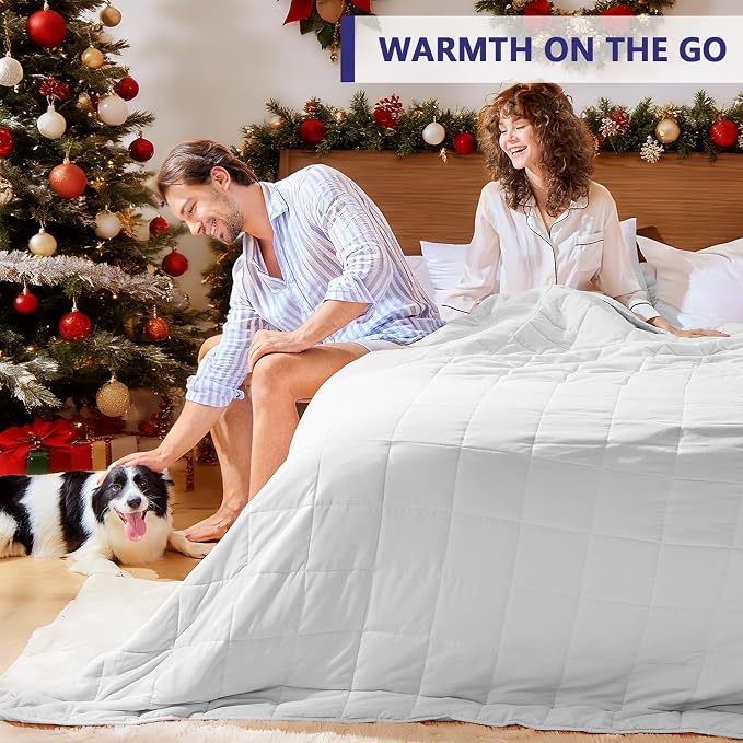 King Size Weighted Blanket for Adults (20 lbs, 80” x 87”, White) Cooling Heavy Blanket for Sleeping Perfect for 190-210 lbs, Breathable Blanket for Adults & Couple All Season, Machine Washable