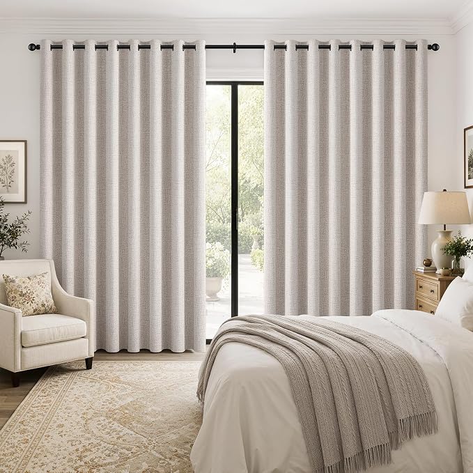 MIULEE Extra Wide 100% Blackout Linen Curtains for Bedroom 100x84 Ivory | Room Darkening, Light Blocking, Thermal Insulated, Grommet Top, Linen Textured, Window Curtains for Sliding Door, 1 Panel