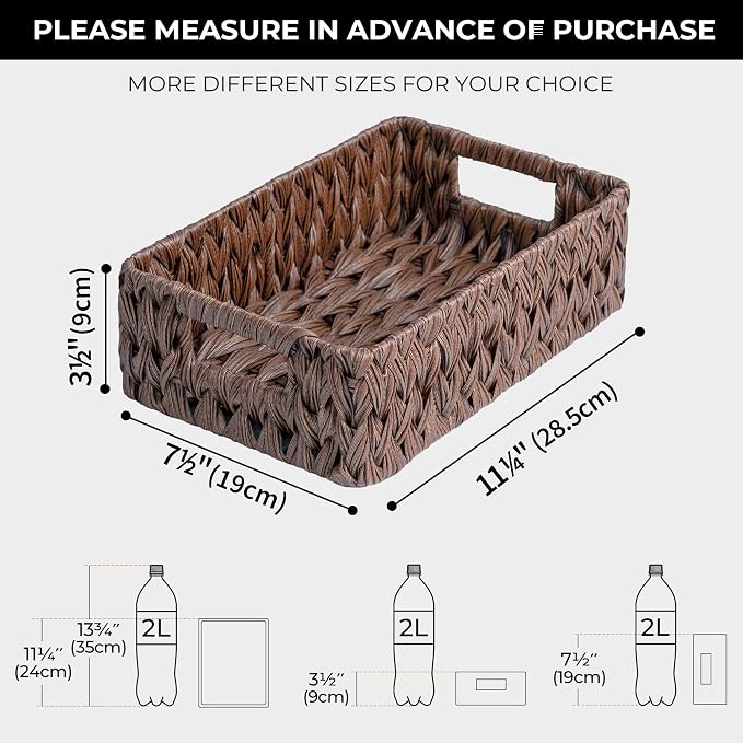 GRANNY SAYS Wicker Baskets with Handles,Small Woven Basket for Storage, Waterproof Storage Basket Organizer,Decorative Storage Boxes for Organing Pantry,Brown Basket,2-Pack,11 1/4''L x 7 1/2''W x 3 1/2''H | Waterproof Dark Brown Wicker Baskets, Small W...