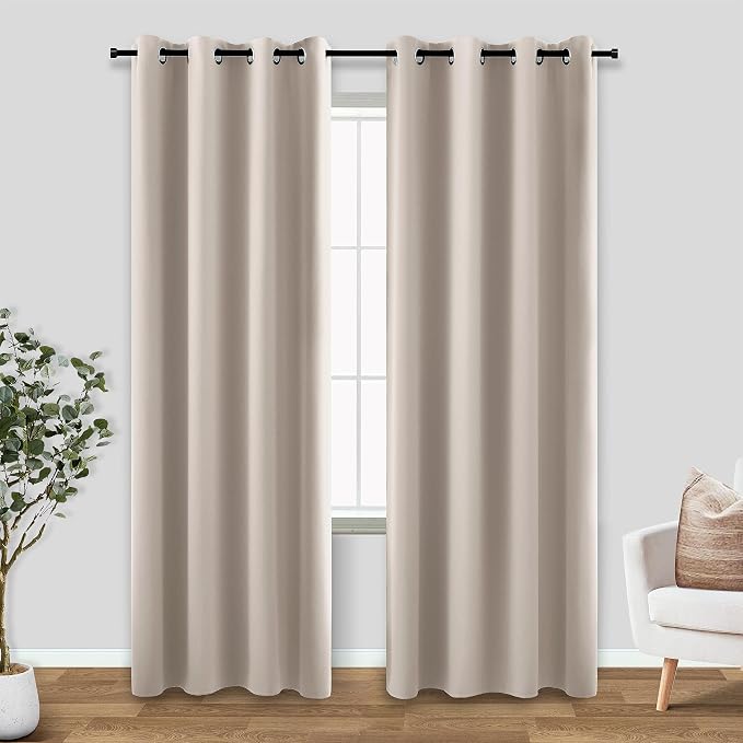 KOUFALL Tan Blackout Curtains for Bedroom,2 Panels Black Out Warm Dark Beige Mushroom Curtain Drapes for Living Room,90 Inch Long