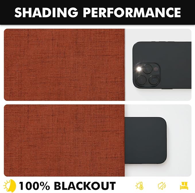 MIULEE Fall 100% Blackout Linen Curtains 42 x 72 Inch Burnt Orange 2 Panels | Thermal Insulated, Room Darkening Drapes for Bedroom Living Room, Back Tab Rod Pocket Pinch Pleated, Solid Luxury Decor