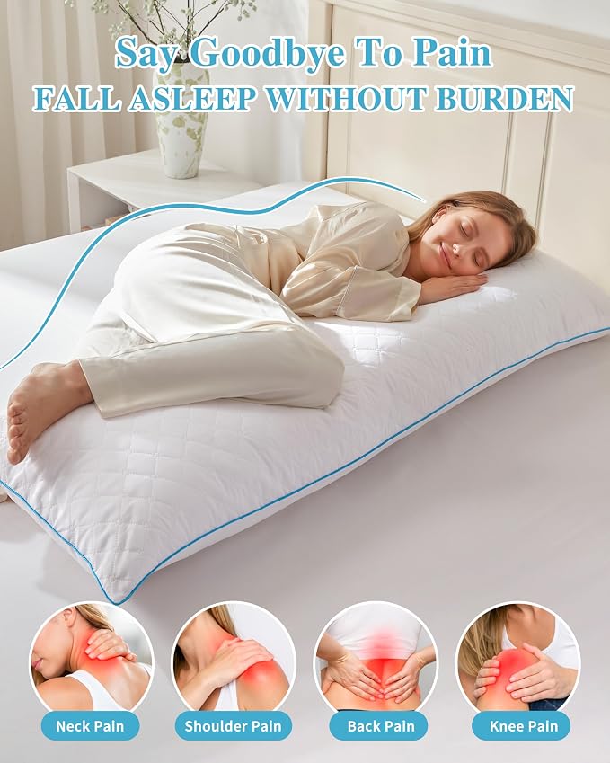 YZ HOME Long Body Pillow for Adults - Firm Body Pillow Insert | Body Pillow Insert with Shredded Memory Foam,Adjustable Height,Soft Support for Side Sleeper,Washable (White, 20x54'')