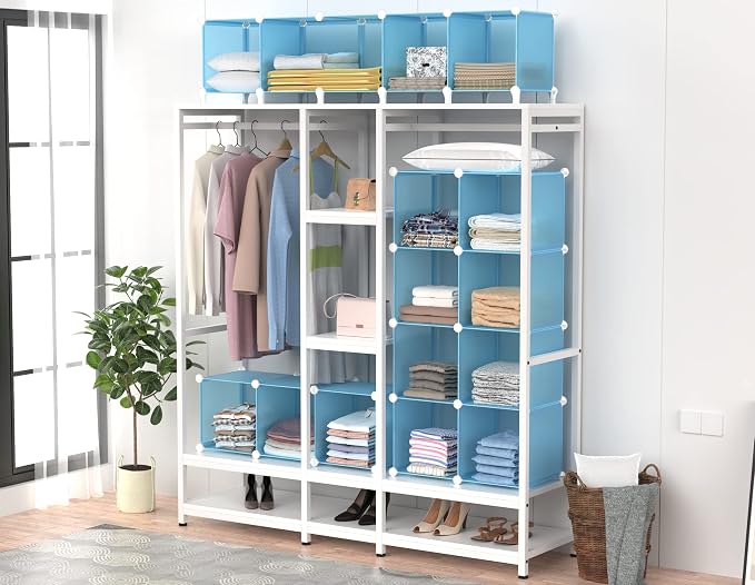 HOMIDEC Cube Storage Organizer, 16-Cube Closet Organizers and Storage | Portable Closet Organizer, Storage Cubes Shelves for Bedroom, Bathroom, Clothes Rack, Bookshelf for Kids Room, Blue