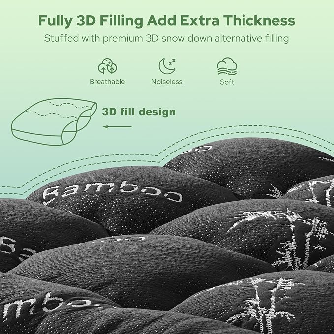 BEDLORE Twin XL Mattress Topper Viscose Bamboo, Pillow Top Mattress Pad | Deep Pockets Fit 6”-15” Mattress, Soft Breathable Thick Dorm-Size Mattress Topper for Students and Hot Sleepers(Dark Gray)