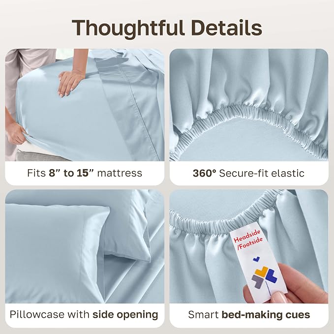 California Design Den 100% Cotton Sateen Twin Bed Sheets, 3 Pcs Set | Soft 500 Thread Count Backed by Good Housekeeping Seal, All-Around Elastic, Easy Care, OEKO-TEX certified - Blue (Grey Tone)