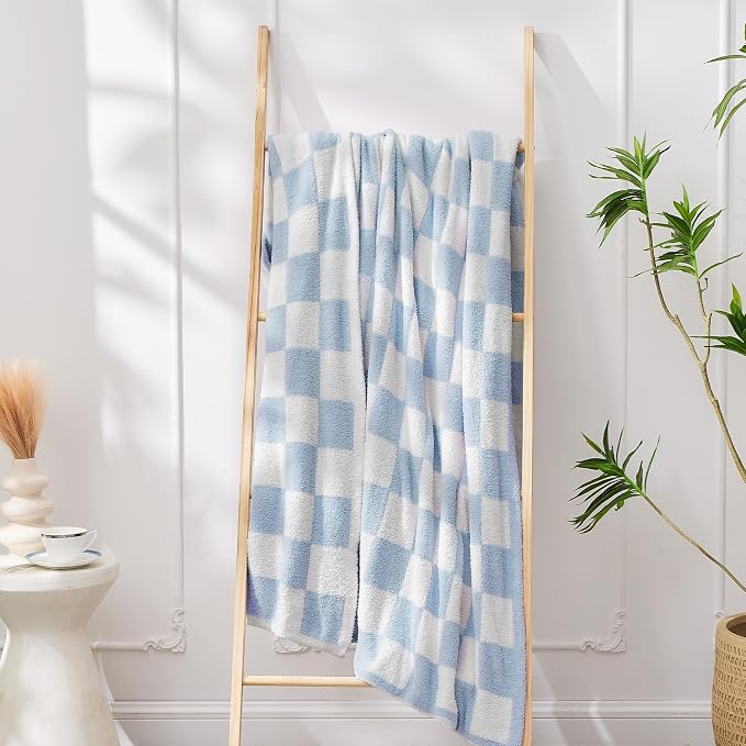 Checkered Throw Blanket Soft & Cozy Blanket for Bed, Couch, and Sofa Lightweight Stylish Versatile Blanket Home Decor for All Seasons Throws Blanket Dusty Blue 50x60 Inches