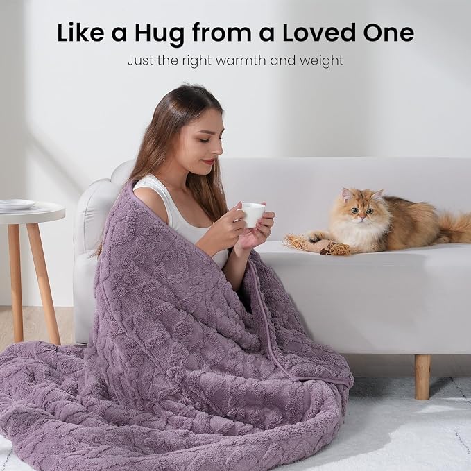 Drewin Weighted Blanket Twin Size for Adults 15lbs,Purple,48 x 72 inches | Great for Sleep Natural and Relaxing，Soft Jacquard Sherpa with Glass Beads，Cozy Heavy Throw Blankets，Machine Washable