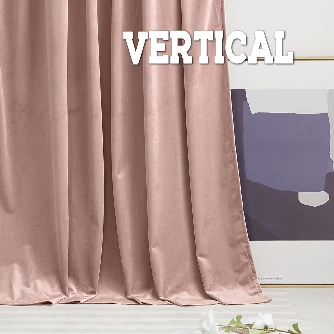 RYB HOME Velvet Curtains 108 inches Long, Extra Long High Ceiling Curtains | Thermal Insulated, Luxurious Home Decor, Curtains for Apartment Loft Large Windows, W52 x L108, Dusty Pink, 2 Panels Set