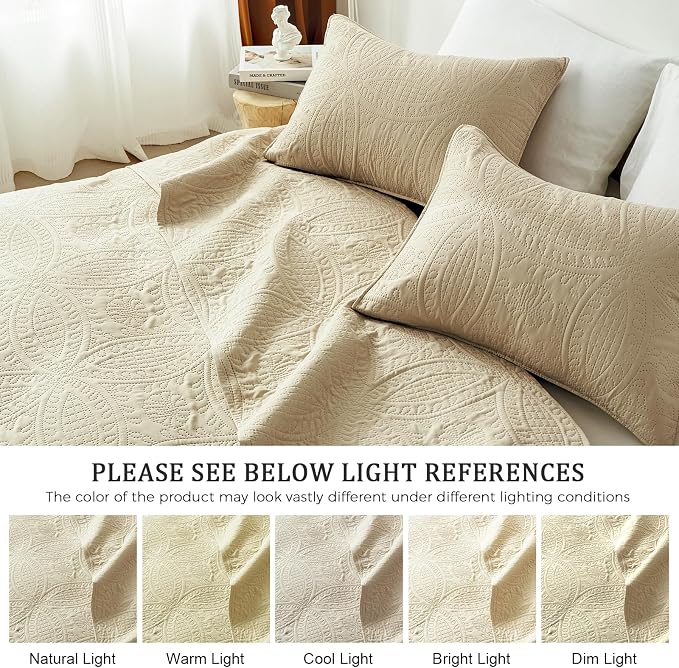 akkialla Twin Quilt Bedding Set,Beige Ultrasonic Quilt Set,Lightweight Soft Bedspread Coverlet,Modern Style Coin Pattern Bed Cover for All Seasons,2 Piece(1 Quilt,1 Pillow Sham)