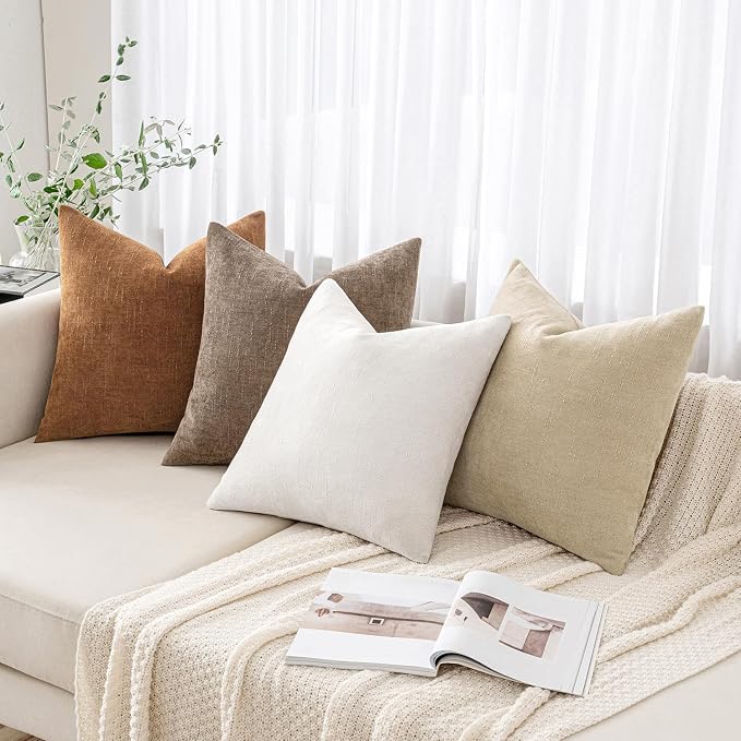 MIULEE Textured Chenille Throw Pillow Covers 18x18 Inch White | Pack of 2 Decorative Soft Throw Pillows, Solid Textured Cushion Covers, Modern Home Decor for Couch Sofa Bedroom Living Room