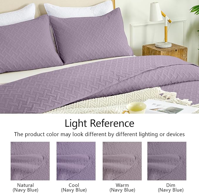 FLYMME Twin Quilt Set,Lightweight Grayish Purple Bedspreads,Basket Weave Pattern,Ultra Soft Microfiber Bedspread Bed Coverlet 2 Pieces for All-Seasons (1 Quilt,1 Shams)