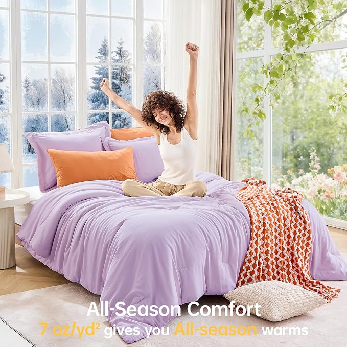 Full Comforter Sets, All Season Ultra Soft Down Alternative Bedding - 3 Piece Lightweight Bed Set Includes 1 Comforter (82"x86") and 2 Pillow Shams (20"x26"), Crystal Purple