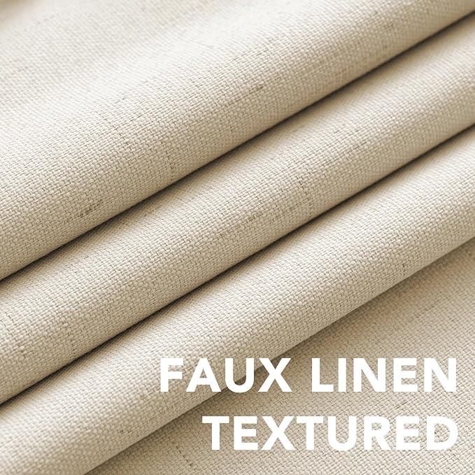H.VERSAILTEX Linen Blackout Curtains Durable Thick Textured Linen Look 100% Blackout Patio Door Curtain Anti Rust Grommet Extra Wide Sliding Door Curtain Panel, Bleached Sand, W100 x L96 inch