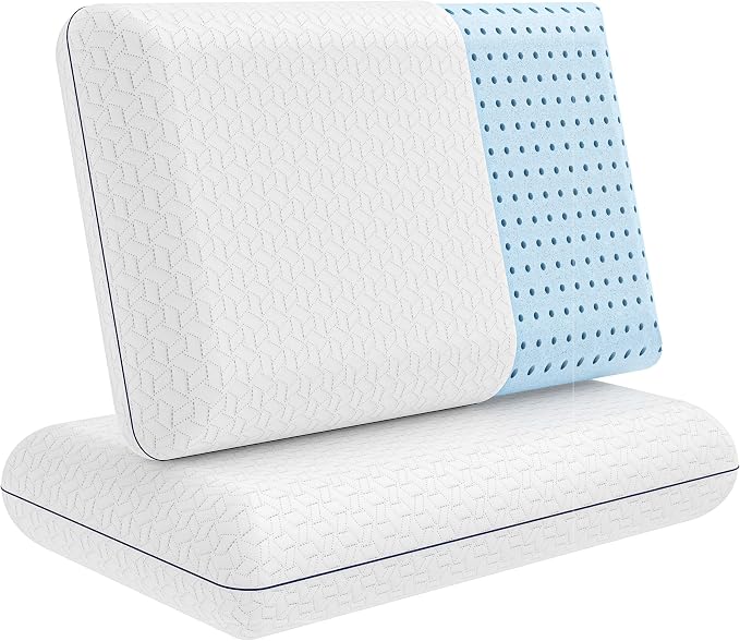 Memory Foam Queen Pillows Set of 2 - Firm Pillow- Queen Size 2-Pack | Memory foam pillow - Back stomach & side sleepers - Shoulder & back pain relief -Cooling pillow washable bamboo viscose cover