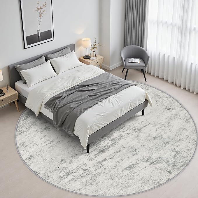Round Area Rug Living Room: 8 ft Modern Washable Carpet Gray | For Bedroom Dining Room Farmhouse Nursery Hallway Office,Modern Abstract,Machine washable,Non-Slip,Stain Resistant,Indoor