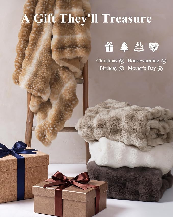 Ultra Soft Cozy Faux Fur Throw Blanket, Fuzzy Plush Thick Bubble Blanket, Oversize Luxury Fluffy Blanket for Couch, Sofa, Bedroom, and Living Room,50x60 Inches,Tie-Dye Camel