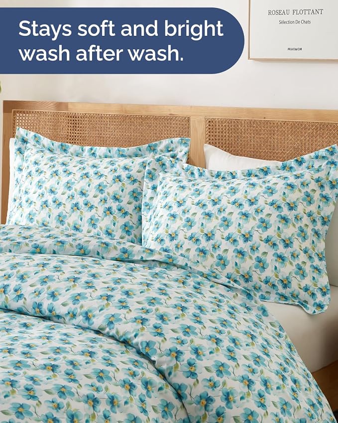 Duvet Cover Full Size - Soft Floral Duvet Cover - 3 Piece - Blue Peony | Soft Floral Duvet Cover 80 x 90 with 2 Pillow Shams, Zipper Closures & Ties, Floral Bedding for Women, Men, Kids & Teens