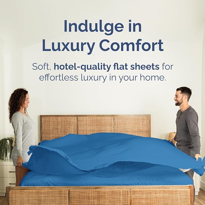 Twin Flat Sheet - Single Top Flat Sheet Only - Soft & Cooling - Royal Blue | Hotel Luxury Top Flat Sheet Only, Ultra-Soft, Breathable & Cooling, Fade & Wrinkle Free, Easy-Care, Stain & Shrink Resistant