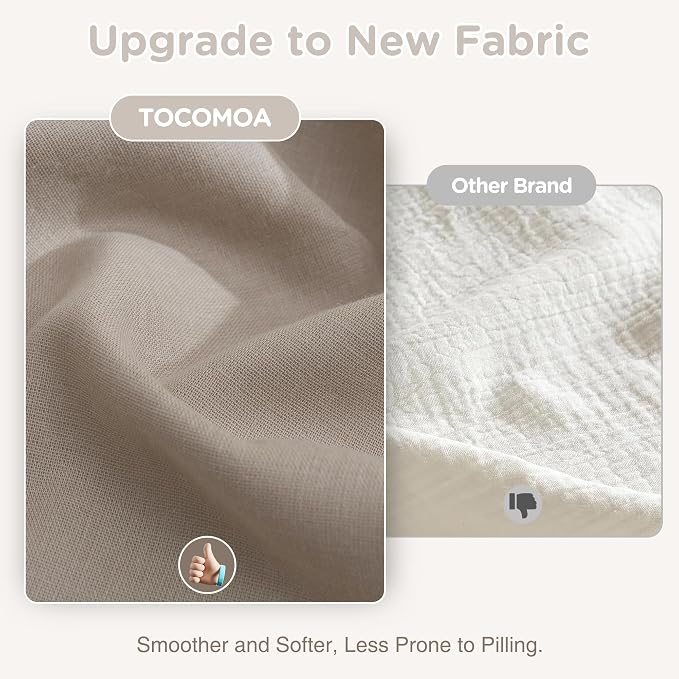 TOCOMOA 100% Muslin Cotton Duvet Cover Set, Taupe, Queen | Linen-Like Texture. Ultra Soft, Breathable, Comfy & Lightweight Fall Bedding Set with Zipper & 8 Ties. 3 Pcs, No Insert