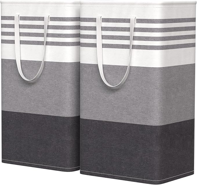 WOWBOX 2 Pack Laundry Baskets, Collapsible Dirty Clothes Laundry Hampers | with Reinforced Handles, Waterproof Coating, 2 Pack for Clean & Dirty Clothes, for Bedroom, Bathroom, Dorm (88L Grey)