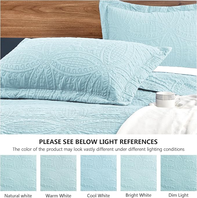 Love's cabin Twin Quilt Set Spa-Blue Bedspreads - Soft Bed Summer Lightweight Bedspread Comforter - Modern Style Coin Pattern Coverlet for All Season - 2 Pieces (1 Quilt, 1 Pillow Sham)