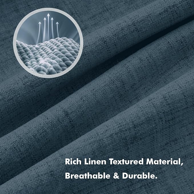 MIULEE 100% Blackout Linen Curtains 42 x 90 Inch Navy Blue 2 Panels | Thermal Insulated, Room Darkening Drapes for Bedroom Living Room, Back Tab Rod Pocket Pinch Pleated, Solid Luxury Decor