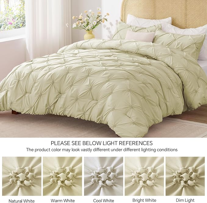BEDELITE King Comforter Set Beige,Lightweight & Soft Comforter | Pintuck Boho Bedding, Warm & Cute Bed Set for All Season,With 2 Pillowcases