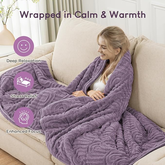 Cottonblue Jacquard Weighted Blanket for Adults 15lbs Twin Size Bed 48"x72" | Soft Fuzzy Sherpa Fleece Weighted Blanket Throw for Sleep Calm Relax, Fuzzy Warm Purple Arch Bed Sofa Heavy Blanket Washable