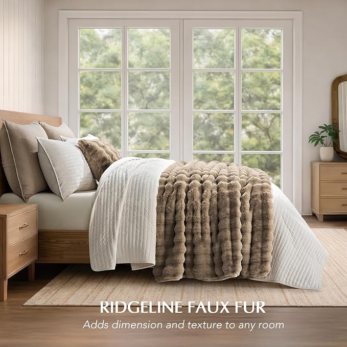 EverGrace Faux Rabbit Fur Bubble Throw Blanket, 50"x60", Greige | Ultra Soft, Luxury Faux Rabbit Fur Throw, Thick Warm Bubble Blanket, Cozy Fluffy Reversible, for Bed, Couch, Chair, Sofa