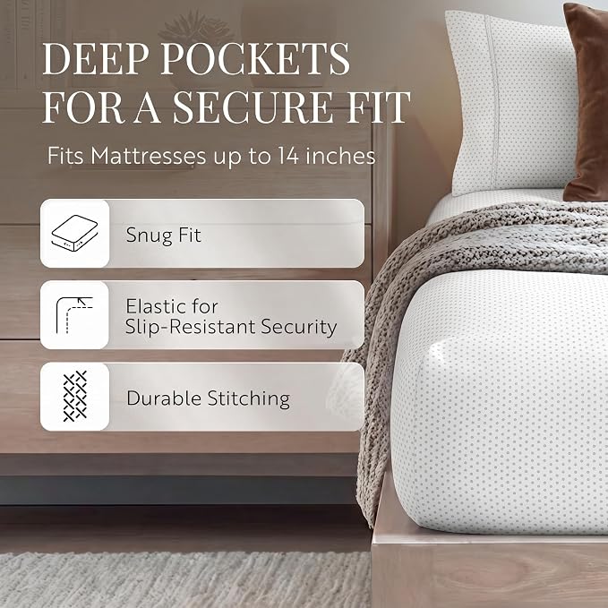 Linen Market Double-Brushed Patterned Microfiber California King Sheet Set 4 Piece – OEKO-TEX Certified Ultra Soft & Wrinkle-Free - 16" Deep Pocket Sheets Easy Care Cal-King Size - Stippled Light Gray