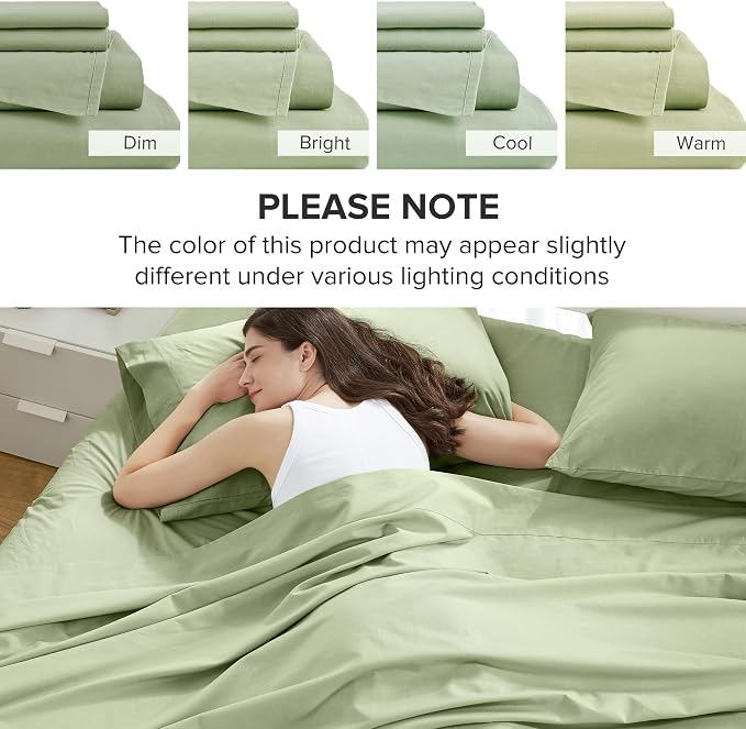 Comfort Spaces 100% Cotton Percale Sheets Twin XL Size 3 Piece, Sage Green | Crisp, Cool & Breathable Bed Sheets, 12" Deep Pocket Fits Up to 14" Mattress, Lightweight, All Season Cozy, with Pillow Case