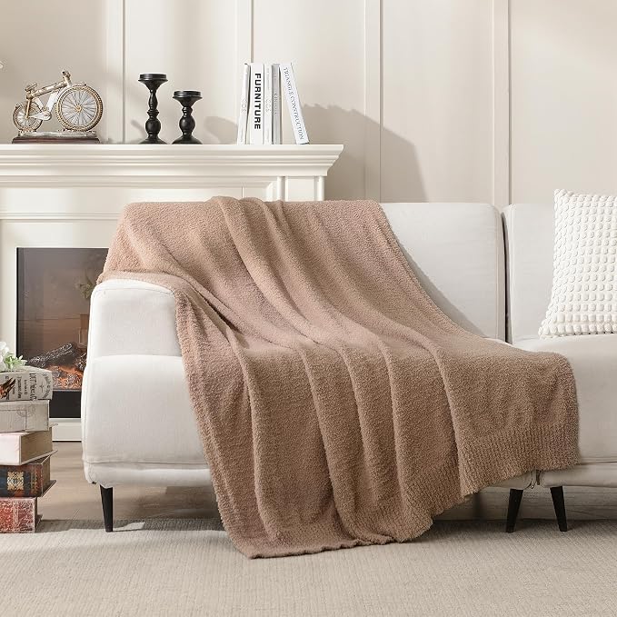 JOOJA Dusty Rose Throw Blanket for Bed, Super Soft Knit Blankets, Cozy Fleece Fuzzy Fluffy Plush Chenille Throws Blanket for Couch, Sofa, Blush Pink, 60 x 80 inches