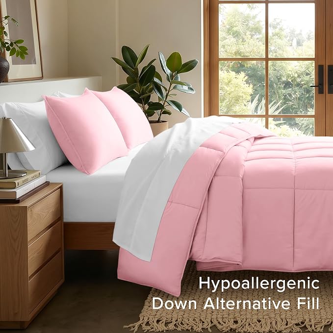 Bare Home Queen Comforter Set - 1800 Ultra Soft (Queen, Light Pink) | All-Season, Breathable, Hypoallergenic, Premium 1800, Warm, Cozy