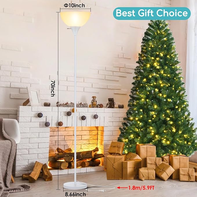 Coucrek Floor Lamp, LED Standing Lamps with White Plastic Shade, Corner Floor Lights for Living Room Bedroom, Rotary Switch, Bulb not Included, White