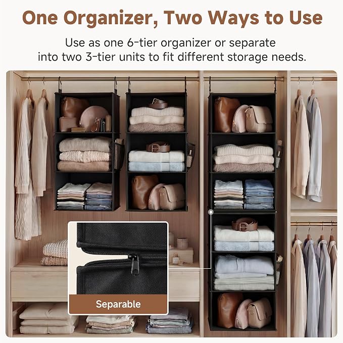 StorageWorks Hanging Closet Organizer, 6-Shelf with 2-in-1 Design, Ivory | Maximize Closet Space with Reinforced Shelves, Small Closet Storage Solution for Bedrooms, Dorms and RVs