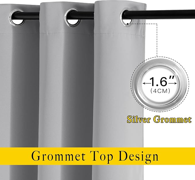 NICETOWN Room Darkening Curtains for Living Room - Easy Care Solid Thermal Insulated Grommet Light Blocking Vertical Drapes for Bedroom (Silver Grey, W37 x L84, 2 Panels)