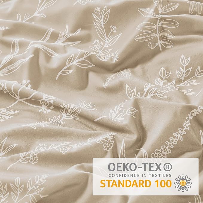 MUXHOMO Duvet Cover Twin/Twin XL Size Set, Reversible Floral Beige Duvet Cover with Zipper Closure, 2 Pieces Botanical Patterns Soft Microfiber Bedding Set with 4 Ties (68"x90", 1 Pillow Case)