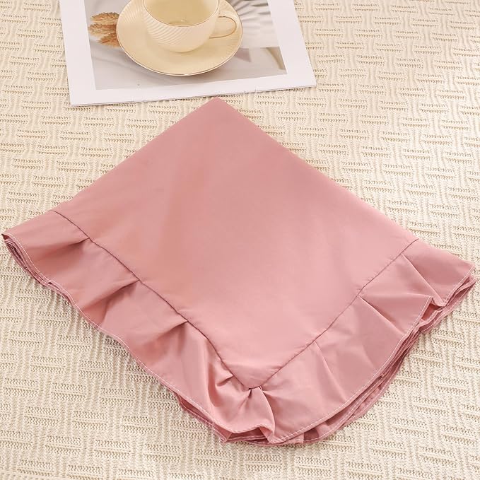 Pink Mocha Pillow Shams Cute Ruffle Queen Pillowcases Solid Pillow Cover Set of 2 Shabby Chic Soft Pink Pillowcases 2 Pack (Queen (20''x30''), Pink Mochae)
