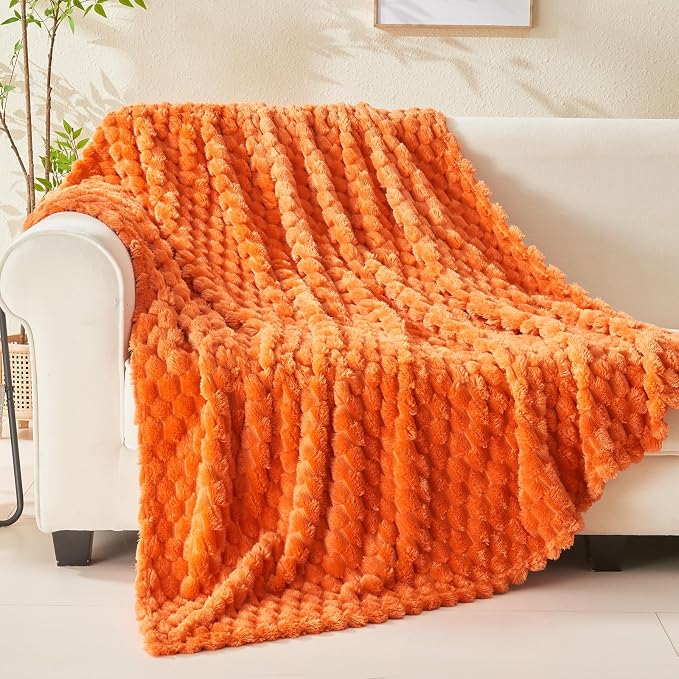 NEWCOSPLAY Fleece Clouds Cozy King Blanket for Couch, Orange, 90"x110" | Premium Silky Flannel Blanket, Soft Lightweight Fluffy Throw Blanket for Bed Sofa Decor, Gift for All Season Use