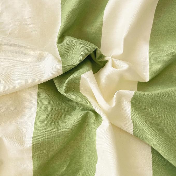 LifeTB Striped Comforter Set King Green White Stripes Pattern Printed Comforter Soft Fluffy Lightweight Bedding Set for All Seasons Reversible 3 Pieces Farmhouse Stripe Comforter with 2 Pillowcases