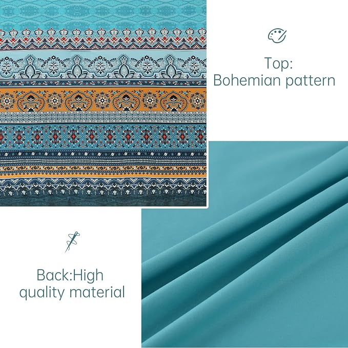 Cottolester Boho Queen Comforter Set 8 Pieces,Teal and Yellow Bohemian Comforter Paisley Striped Bed in A Bag,Soft Microfiber Bedding Set for All Season
