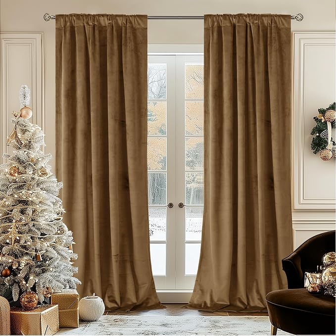 BGment Velvet Curtains for Living Room, 2 Panels, 42x84 Inch, Bronze Brown | Elegant Black Out Curtains 84 Inch Long, Thick, Thermal Insulated, Noise Reduce, Luxury Bedroom Drapes, Back Tab Rod Pocket