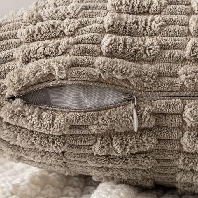 MIULEE Euro Sham Corduroy Decorative Throw Pillow Covers 22x22 Light Brown | Pack of 2 Soft Boho Striped Pillow Covers Modern Farmhouse Fall Home Decor For Sofa Living Room Couch Bed