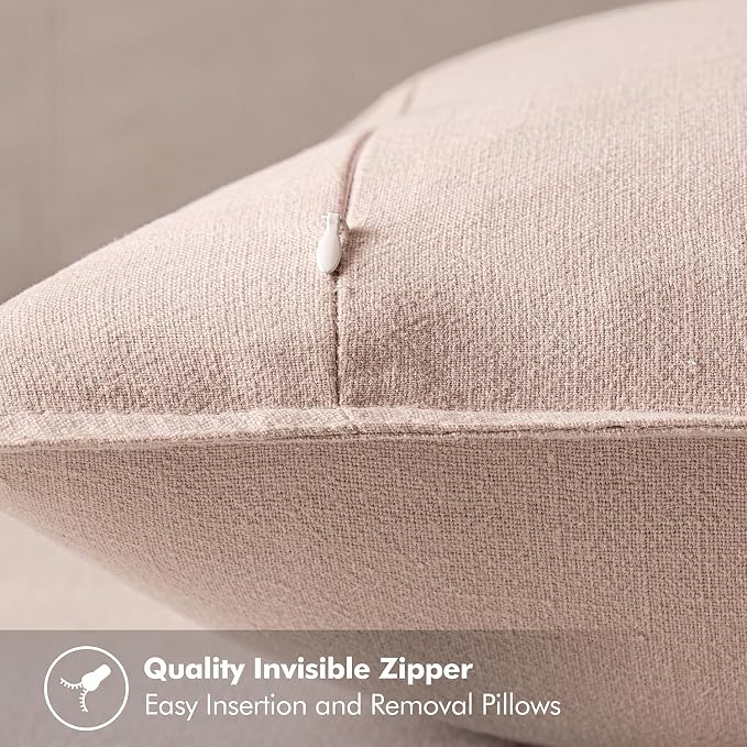 MIULEE Decorative Linen Pillow Covers 18x18 Inch Light Pink | Boho Farmhouse Neutral Couch Throw Pillows for Bed, Pack of 2 Accent Modern Pillowcases, Sofa Livingroom Home Decor