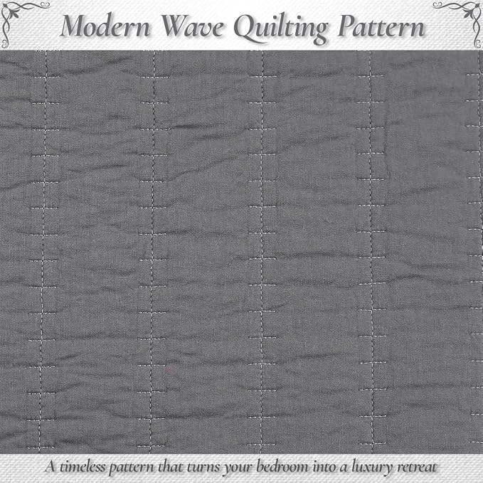 Cozy Line Home Fashions 100% Cotton 3-Piece Charcoal Gray Solid Classic Modern Quilted Bedspread with Shams, Lightweight All Season Modern Bedding (Channel Gray, Queen)