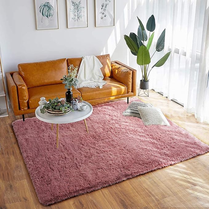Modern Soft Fluffy Large Shaggy Rug for Bedroom Livingroom Dorm Kids Room Indoor Home Decorative, Non-Slip Plush Furry Fur Area Rugs Comfy Nursery Accent Floor Carpet 4'x6' Blush